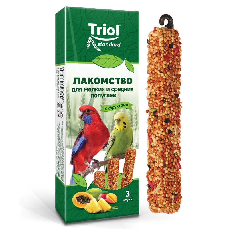 Triol лакомство Standard для мелких и средних попугаев с фруктами, упаковка 3 шт, 80 г