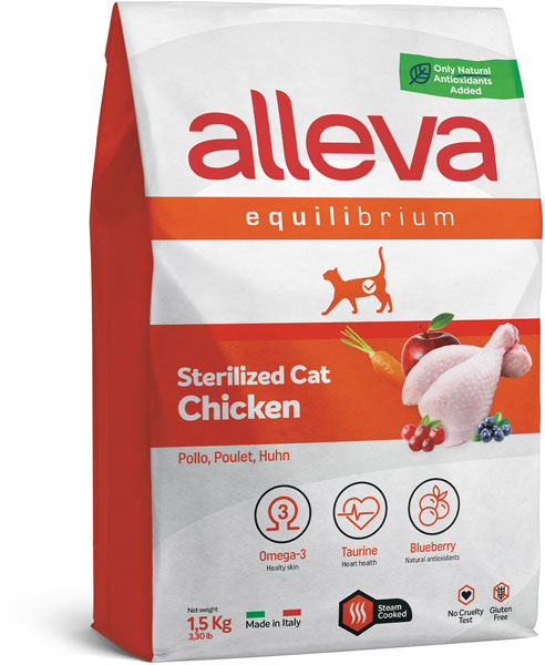 Корм Alleva Equilibrium Sterilized Cat Chicken для стерилизованных кошек, КУРИЦА 1,5 кг