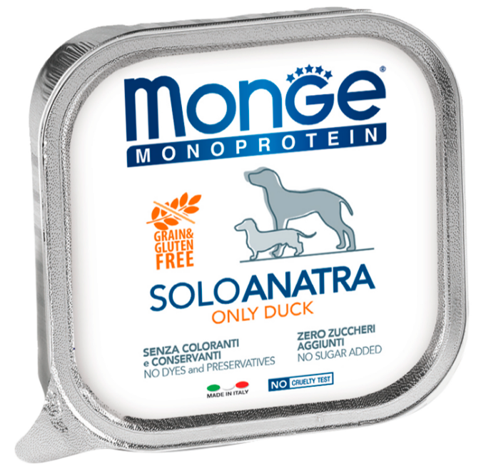 Влажный корм Monge Dog Monoproteico Solo консервы для собак паштет из утки 150 г