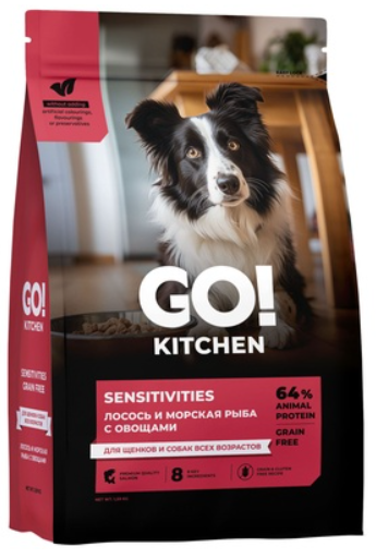 GO KITCHEN GO! Solutions Лосось и морская рыба с овощами, полнорационный беззерновой сухой корм для щенков и собак всех возрастов