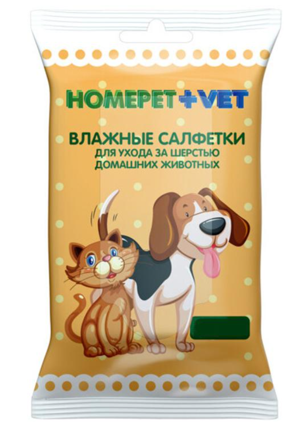 Homepet VET Влажные салфетки для ухода за шерстью собак и кошек, 15 штn