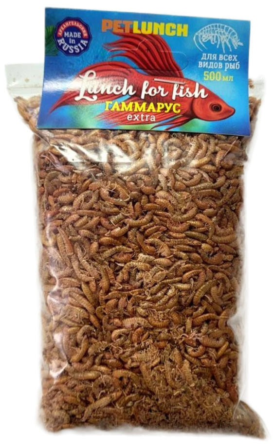 Корм Petlunch Extra для рыб, гаммарус крупный для рыб 500мл