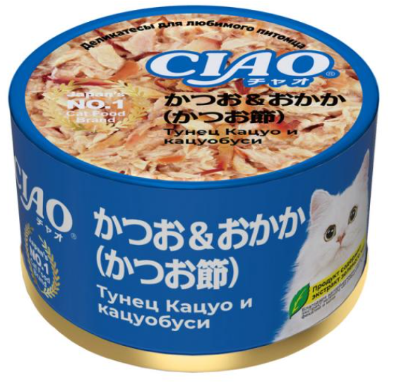Влажный корм CIAO can для кошек Тунец Кацуо и кацуобуси, консервы, 85 г