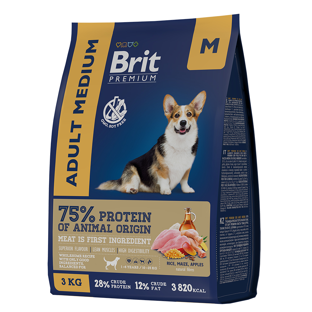 Корм Brit Premium Dog Adult Medium с курицей для взрослых собак средних пород (10–25 кг) 15 кг