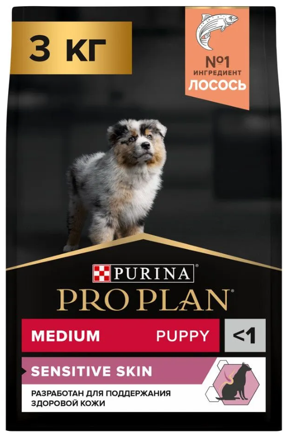 Корм Purina Pro Plan для щенков средних пород с чувствительной кожей, лосось и рис