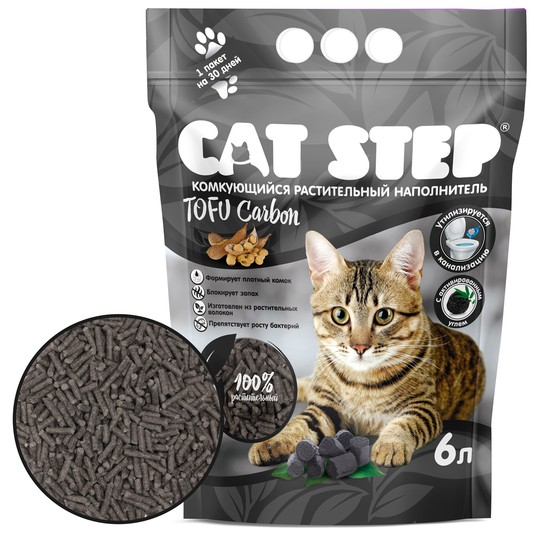 Наполнитель для кошек Cat Step Tofu Carbon растительный комкующийся 6 л - 2,8 кг
