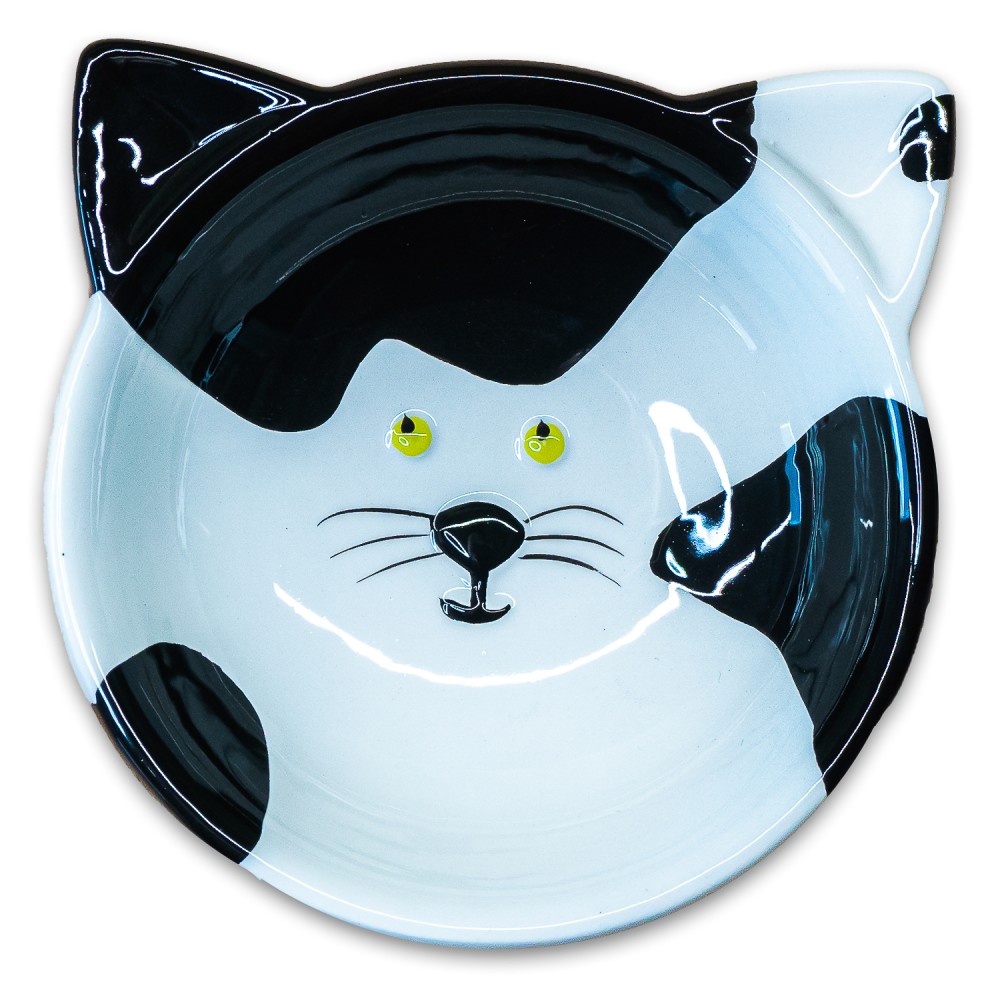 Миска Mr.Kranch керамическая для кошек Мордочка кошки 120 мл, черно - белая