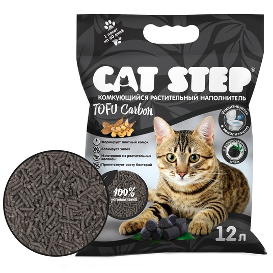 Наполнитель для кошек Cat Step Tofu Carbon растительный комкующийся 12 л - 5,4 кг