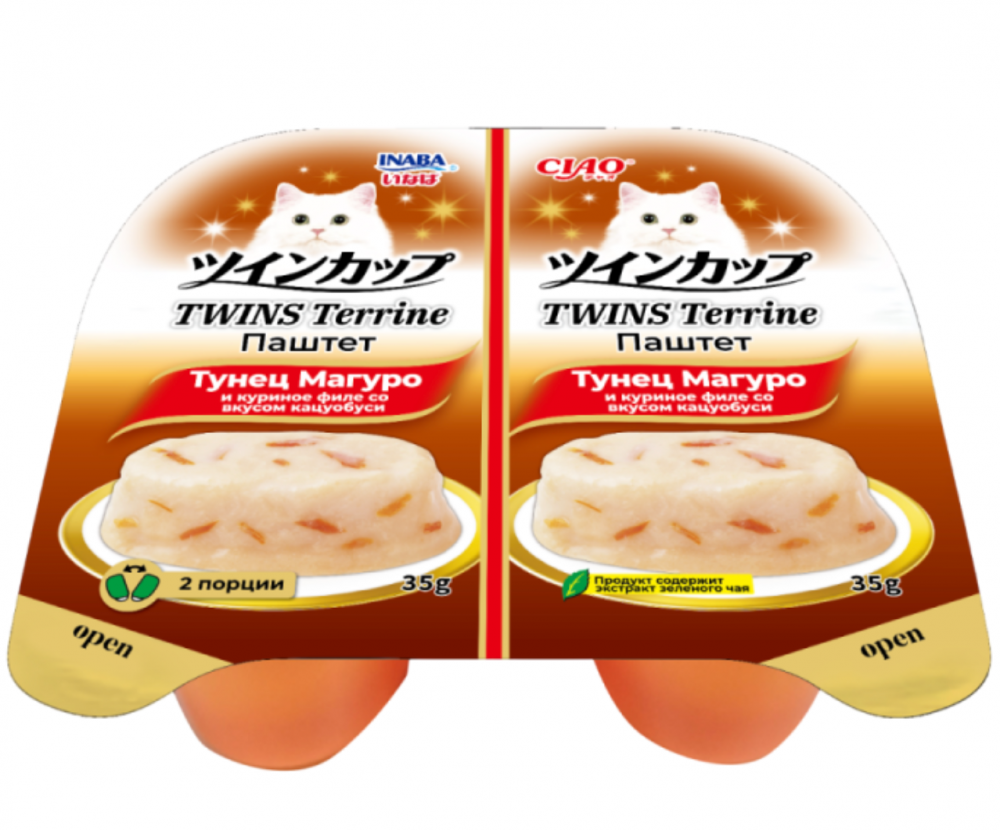Консерва Инаба тунец Магуро и куриное филе со вкусом кацуобуси, 70г (35г х 2шт) для кошек