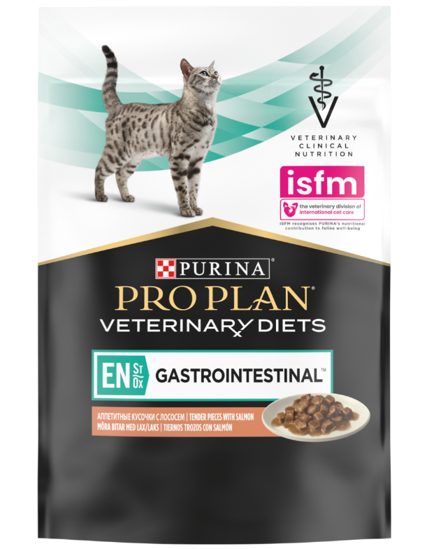 Влажный корм Purina Pro Plan (вет. корма) кусочки в желе с лососем для кошек при лечении ЖКТ 85