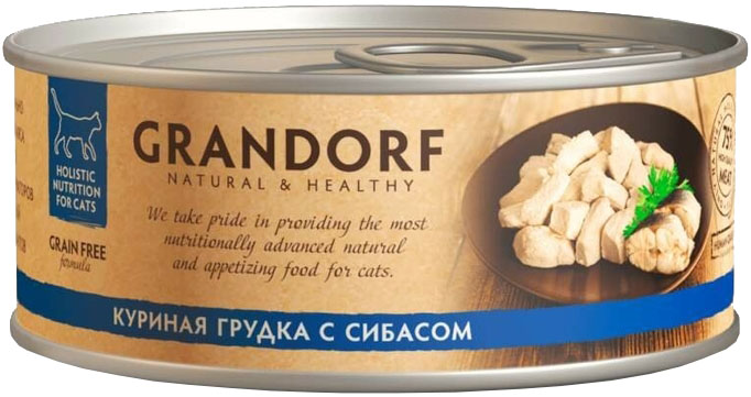 Консервы Grandorf для кошек &quot;Куриная грудка с сибасом в собственном соку&quot; 70 г