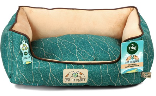 Лежанка прямоугольная "Клён" M, изумрудно-песочная, 610*460*180мм, серия LOVE THE PLANET