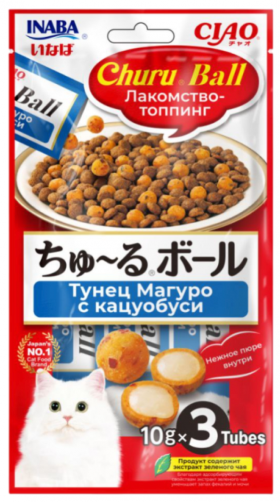Лакомство Инаба топпинг шарики с кремовой начинкой Тунец с кацуобуси 10г*3шт для кошек