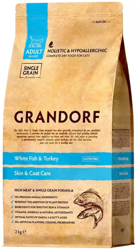 Корм сухой Grandorf Indoor White Fish &amp; Turkey для кошек с белой рыбой и индейкой