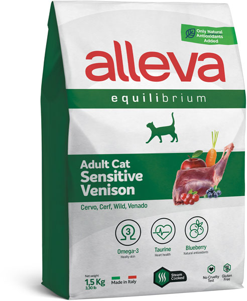 Корм Alleva Equilibrium Adult Cat Sensitive Venison для взрослых кошек, ОЛЕНЬ 1,5 кг