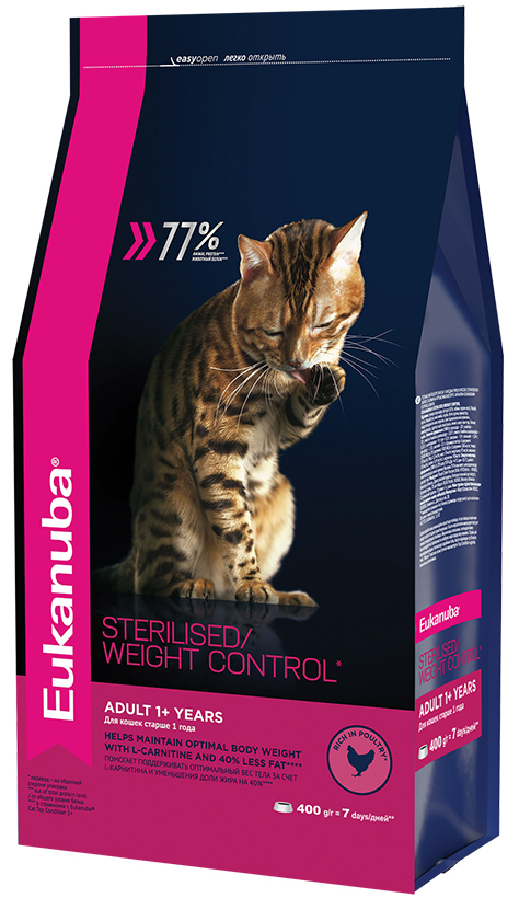 Корм для кошек Eukanuba Cat с избыточным весом и стерилизованных с домашней птицей