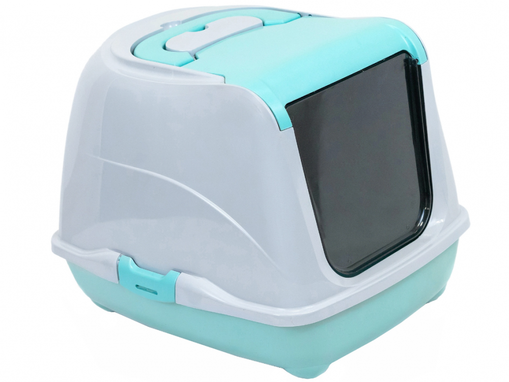Homecat туалет для кошек закрытый с дверцей, бирюзово-серый, 50 х 38 х 37 см