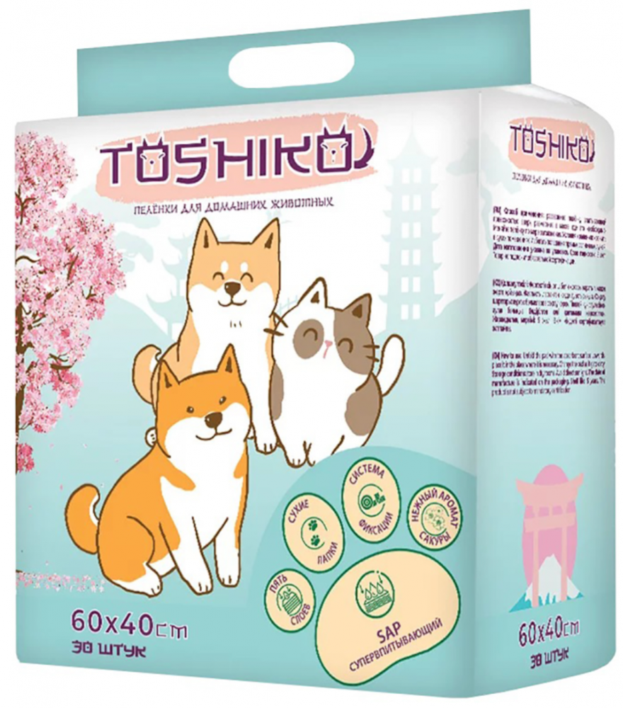 Toshiko впитывающие пеленки для животных, с ароматом сакуры, 60х40 см, 30 шт