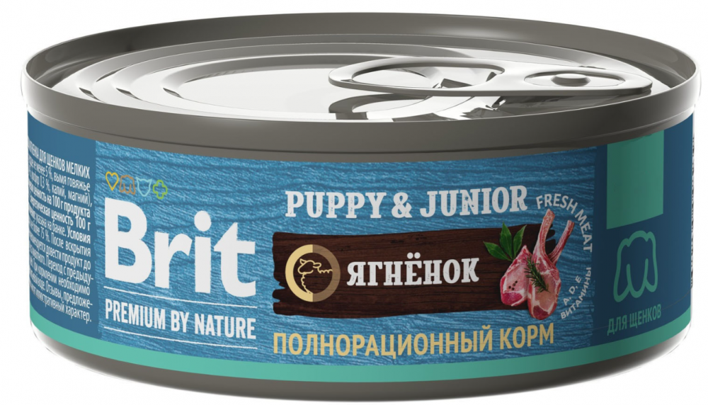 Корм Brit Premium By Nature Puppy &amp; Junior (консерв.) для щенков, с ягненком, 100 г