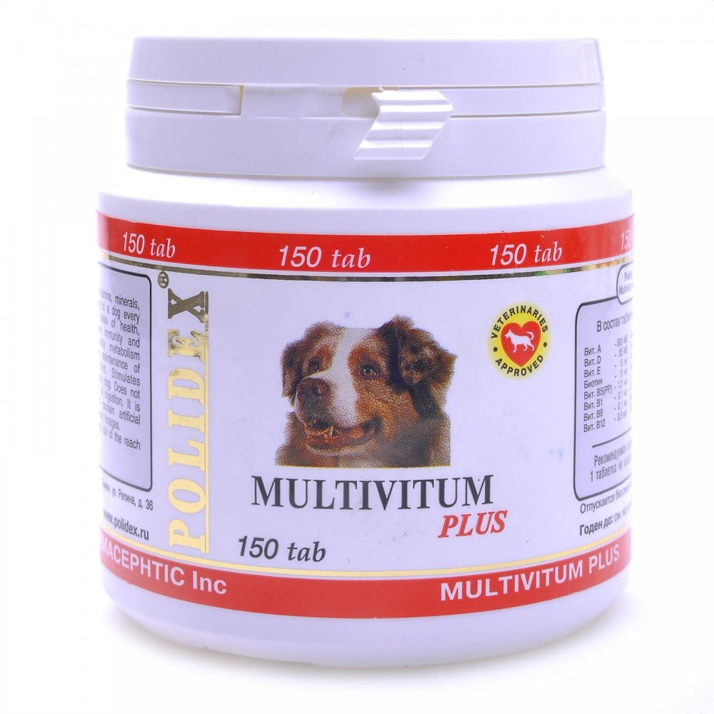 Polidex Multivitum plus поливитаминно-минеральный комплекс для собак, 150 таб. (1 таб. на 5 кг массы тела), 130 г