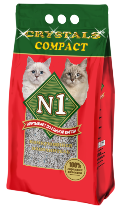 Наполнитель N1 Crystals Compact для кошек, комкующийся, 5 л, 4.2 кг