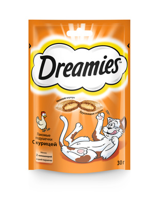 Лакомство для кошек Dreamies лакомые подушечки с курицей 30 г