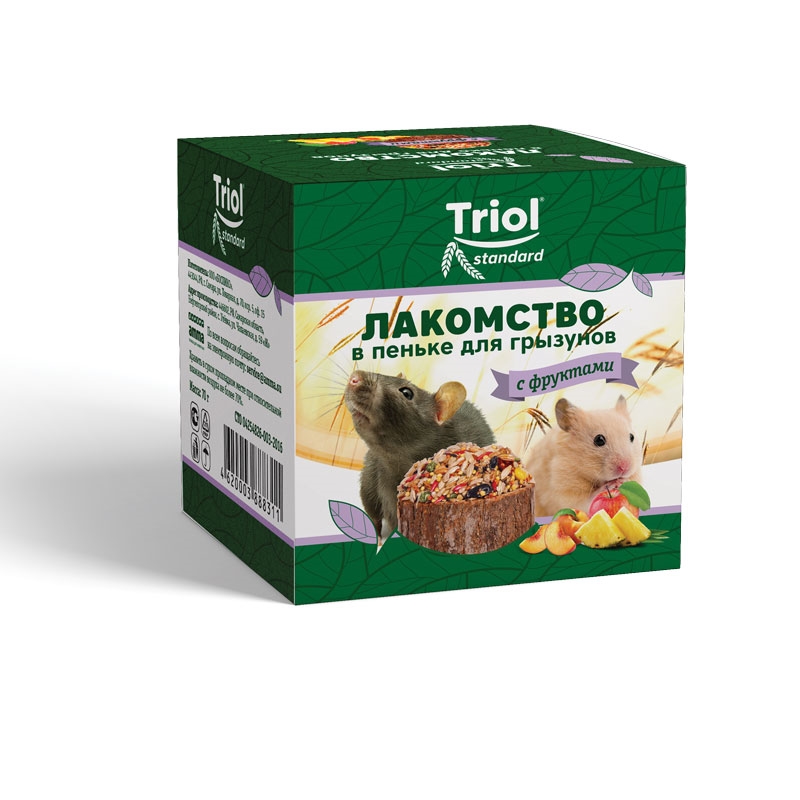 Triol лакомство Standard в пеньке для мелких грызунов с фруктами, 70 г