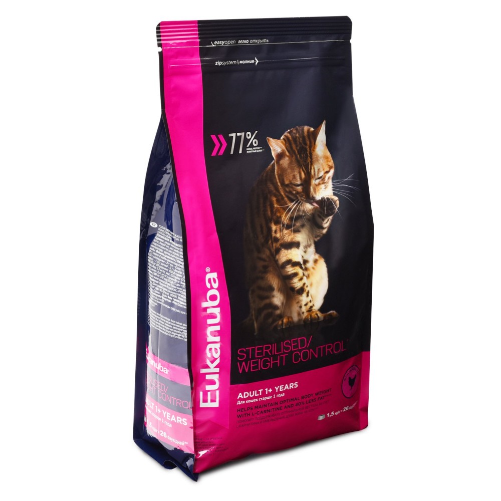 Корм для кошек Eukanuba Cat с избыточным весом и стерилизованных с домашней птицей