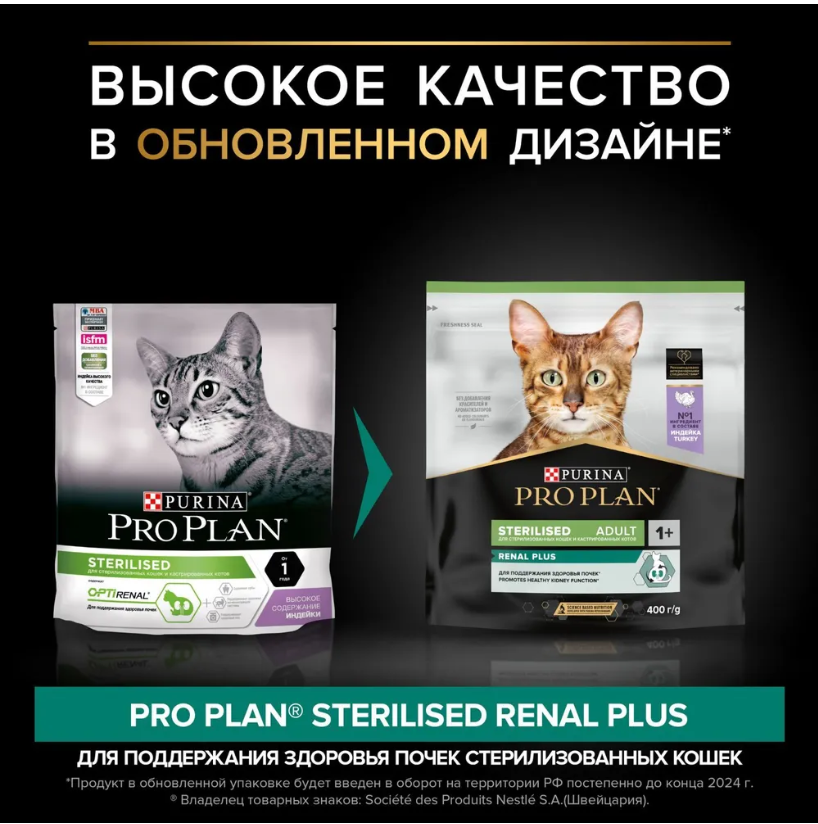 Корм Purina Pro Plan Sterilised при стерилизации и кастрации с индейкой для кошек 400 г