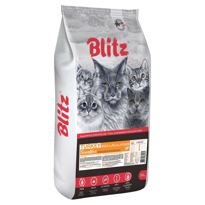 Корм сухой для кошек Blitz For Adult Cats Turkey с индейкой