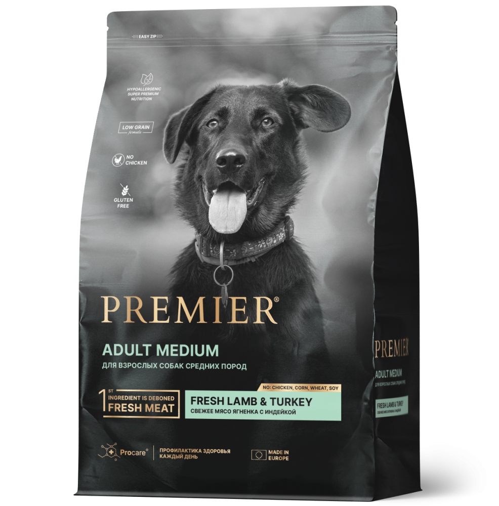 Корм Premier Dog Lamb&Turkey ADULT Medium сухой корм с ягненком и индейкой для взрослых собак средних пород