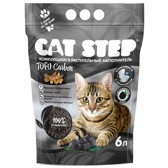 Наполнитель для кошек Cat Step Tofu Carbon растительный комкующийся 6 л - 2,8 кг