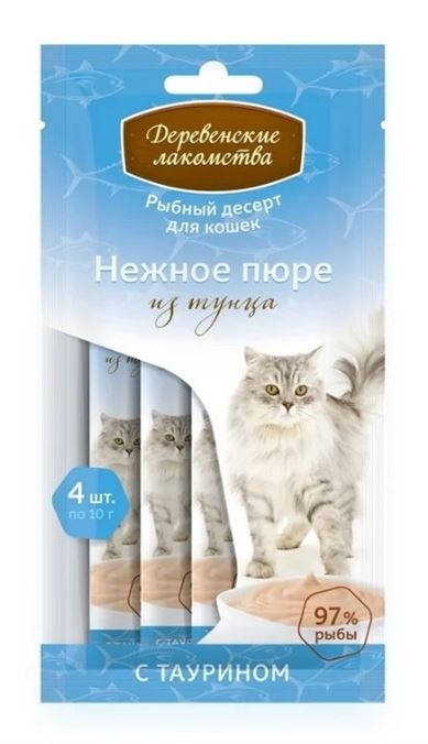 Лакомство для кошек Деревенские лакомства Нежное пюре 4шт*10г