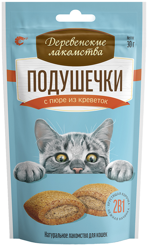 Лакомство для кошек Деревенские лакомства подушечки с пюре с крабом 30г
