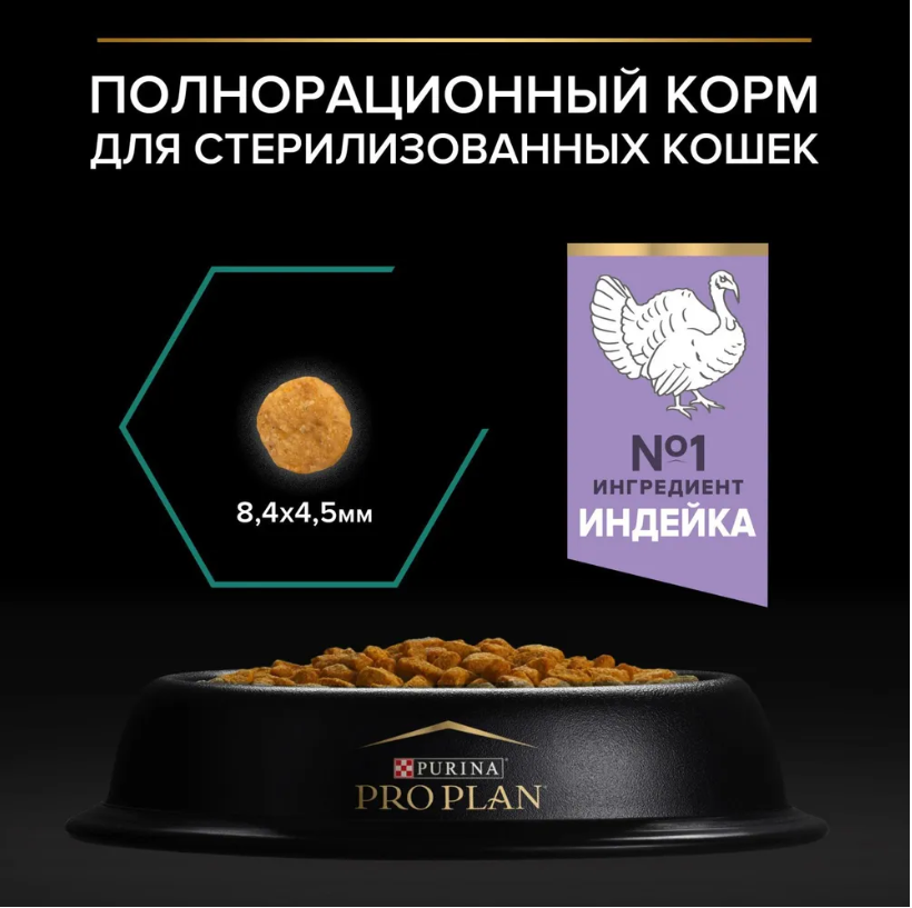 Корм Purina Pro Plan Sterilised при стерилизации и кастрации с индейкой для кошек 400 г