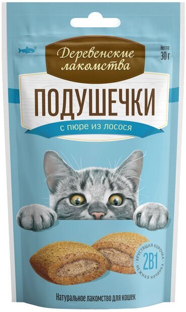 Лакомство для кошек Деревенские лакомства подушечки с пюре с крабом 30г