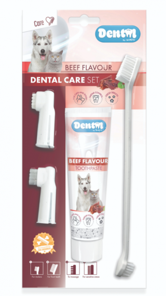 M-PETS Набор для ухода за зубами собак (паста 100 мл, щётка, напальчники) со вкусом говядины
